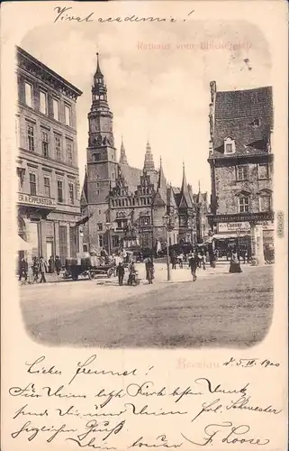 Ansichtskarte Breslau Wrocław  Blücherplatz, Geschäfte 1900