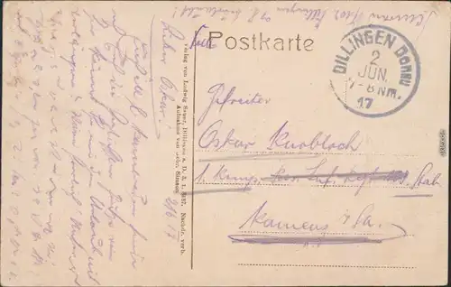 Dillingen a. d. Donau Straßenpartie, Obere Apotheke, Post und Lyceum 1917 