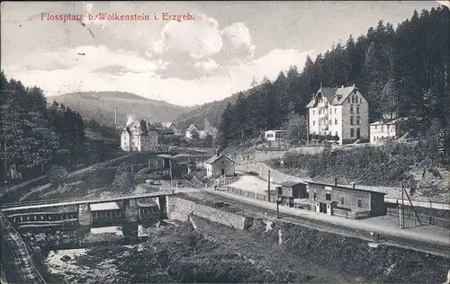 Wolkenstein Flossplatz und Bahnhof Ansichtskarte b Chemnitz Erzgebirge 1915