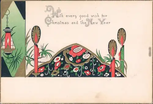 every good wish for Christmas and New Year,Künstlerkarte Goldrand 1931