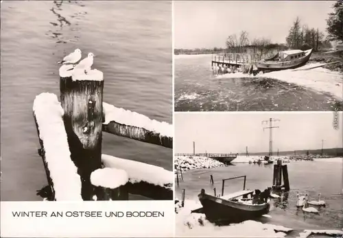 Winterliche Szenen der Ostsee  eingeschneite Boote Foto Ansichtskarte DDR 1978