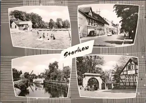 Storkow (Mark) Freibad, Straße, Kanal mit Frachter, Gaststätte 1967