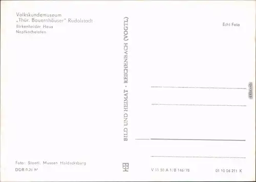 Rudolstadt Volkskundemuseum  Birkenheider Haus  Napfkachelofen 1978