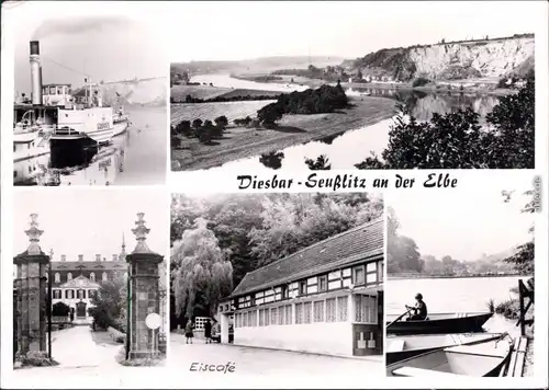 Diesbar Seußlitz Nünchritz (Elbe) Dampfer Schloß-Tor, Eiscafé, Ruderboot 1983