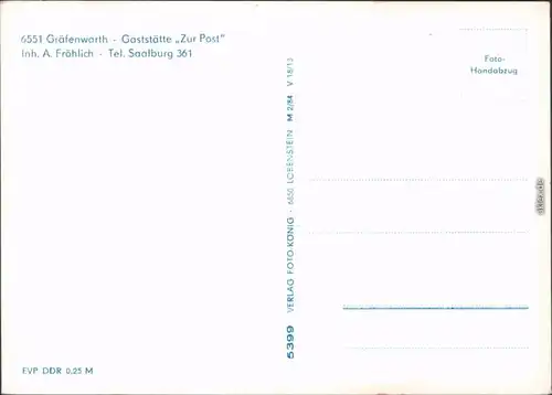 Gräfenwarth Gaststätte "Zur Post" - Innenansicht mit Gästebereich 1965