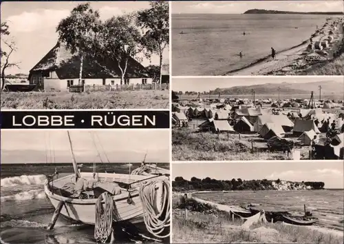 Middelhagen Rügen Bauernhaus mit Strohdach, Ufer (2), Zeltplatz, Strand  1974