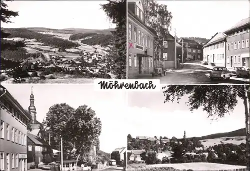 Möhrenbach Überblick (2), Straße mit parkenden Trabant's, Blick zur Kirche 1977