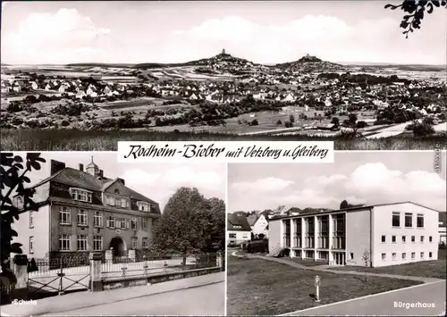 Rodheim-Bieber Panorama, Schule, Bürgerhaus Foto Ansichtskarte  1966