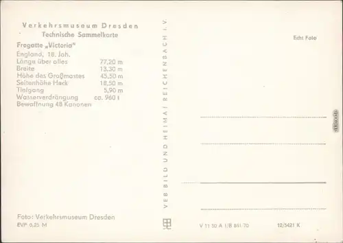 Dresden Verkehrsmuseum  Technische Sammelkarte - Fregatte "Victoria" 1970