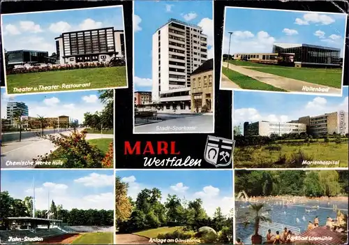 Marl (Westfalen)  Chemische Werke Hüls, Jahn-Stadion, Stadt-Sparkasse,  1972