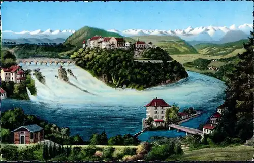 Neuhausen Rheinfall und die Alpen Foto Ansichtskarte Monatge Künstlerkarte 1968