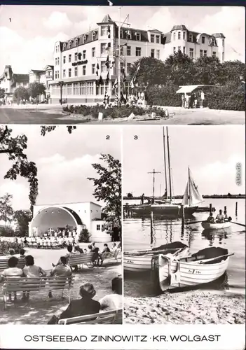 Fotokarte Zinnowitz 1. "Heim Glück auf" 2. Konzertpavillon 3. Achterwasser 1981