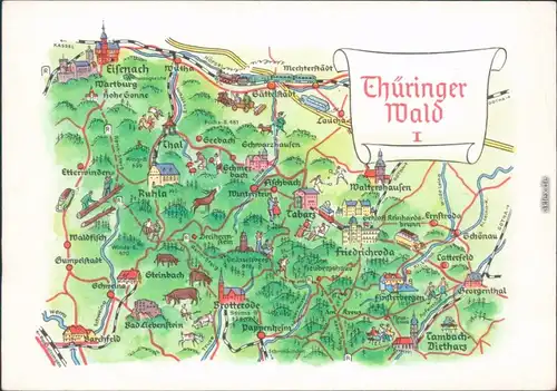  Landkarte Thüringer Wald: Ruhla Eisenach Friedrichroda Brotterode Tabarz 1974