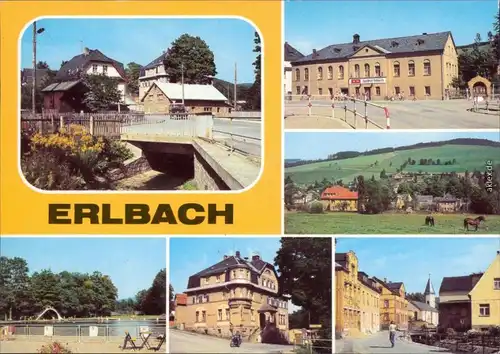 Erlbach Vogtland   Gasthof Teilansicht Freibad  Rudolf Breitscheid-Straße 1981