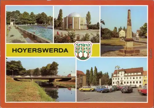 Hoyerswerda  Stadtbad, Planetarium, Postsäule, Elsterbrücke, Rathaus 1987