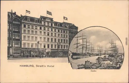 Ansichtskarte Hamburg 2 Bild: Hafen und Streits Hotel 1912