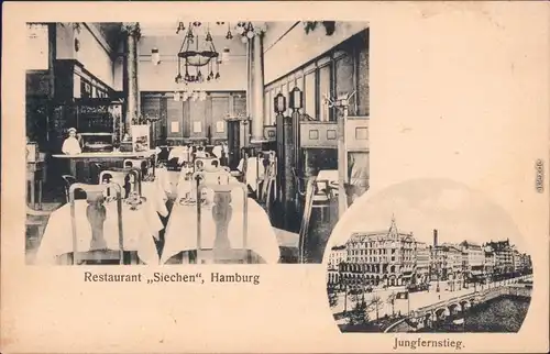 Hamburg 2 Bild: Restaurant Siechen - innen und Jungfernstieg  1911
