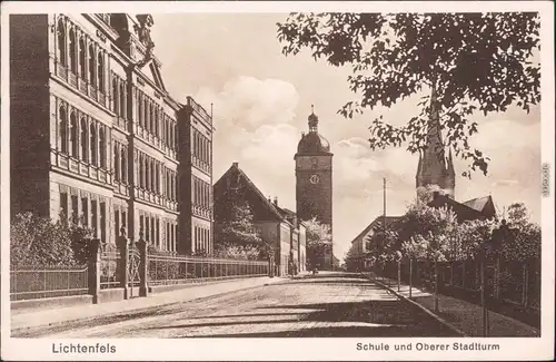 Lichtenfels (Bayern) Straßenpartie - Schule und Oberer Stadtturm 1923 