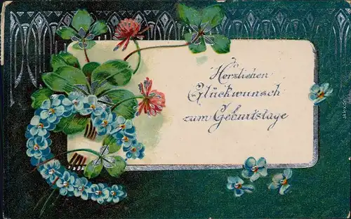 Glückwunsch Geburtstag Blumen Relief mit Silberrand 1921