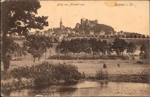 Ansichtskarte Stolpen Teich - Blick zur Stadt 1914