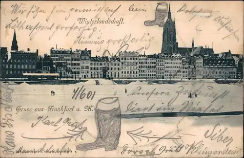Frankfurt am Main Winterlanschaft - Blick auf die Stadt 1901 
