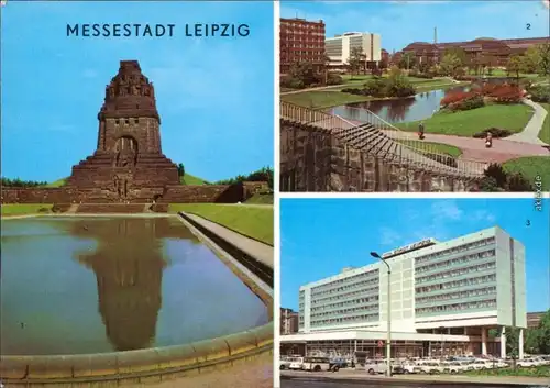 Leipzig 1. Völkerschlachtdenkmal  Hauptbahnhof  Interhotel "Stadt Leipzig" 1975