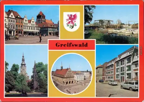 Greifswald Platz der Freundschaft Klappbrücke Rubenowdenkmal Knopfstraße 1985