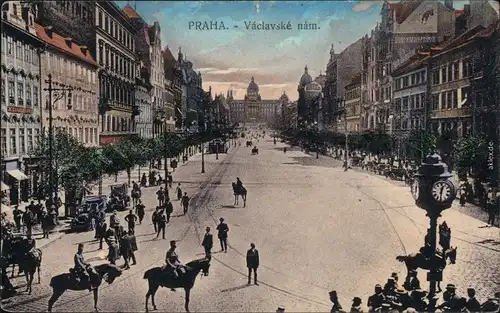 Prag Praha Wenzelplatz Vaclavske nam belebt - coloriert 1913