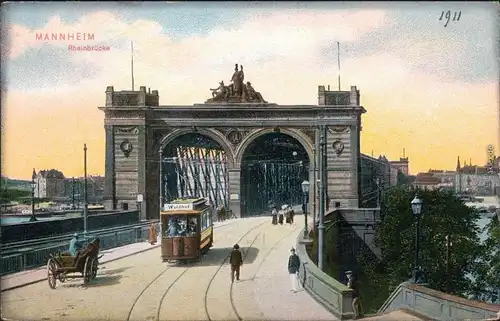 Mannheim Rheinbrücke - Straßenbahn nach Waldhof 1915 