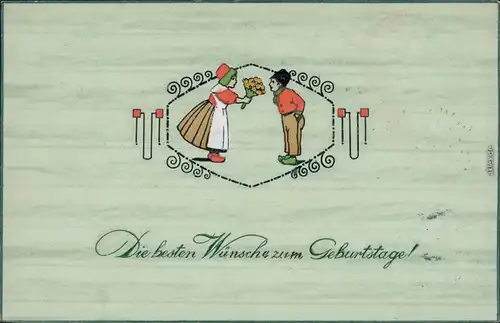 Glückwunsch - Geburtstag: Mann und Frau 1913 Prägekarte Künstlerkarte