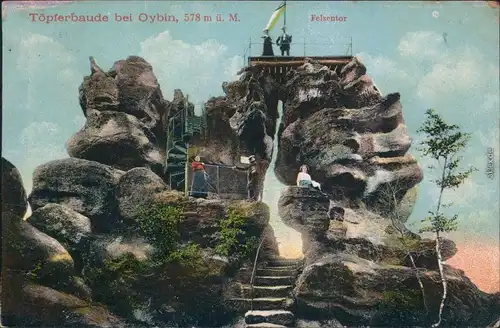 Oybin Frauen auf dem Felsentor an der Töpferbaude b Zittau Oberlausitz 
1916