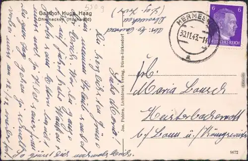 Dhronecken   Gasthof Hugo Haag Bernkastel-Wittlich Thalfang 1943