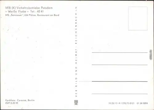 Ansichtskarte Potsdam Weiße Flotte Potsdam Fahrgastschiff MS Sanssouci 1973