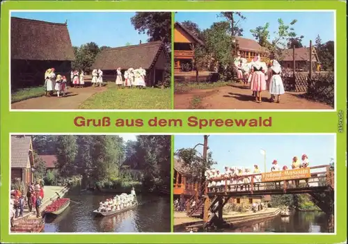 Lübbenau (Spreewald) Lubnjow Wendische-Trachten (Spreewald) vor Hütten    1985