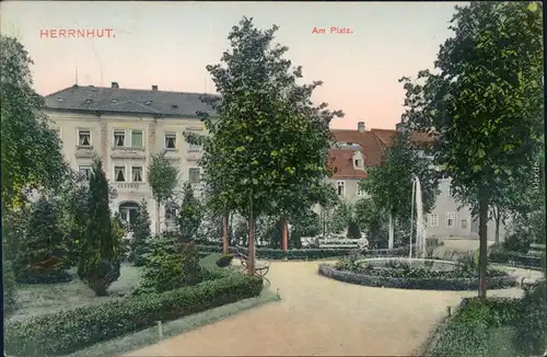 Herrnhut Am Platz Ansichtskarte Oberlauistz  b Zittau coloriert  1907