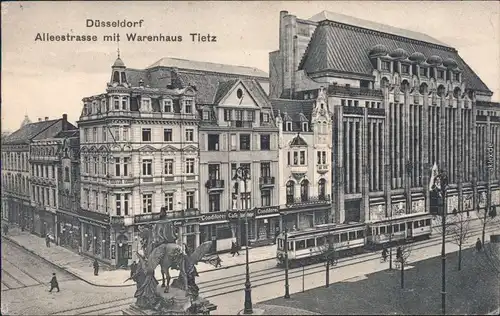 Ansichtskarte  Düsseldorf Alleestraße, Warenhaus Tietz - Straßenbahn 1915