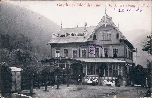 Schwarzburg Partie am Gasthaus Blechhammer Ansichtskarte  1909