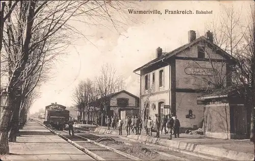 Warmeriville Bahnhof,  mit Eisenbahn Bourgogne Marne CPA 1915