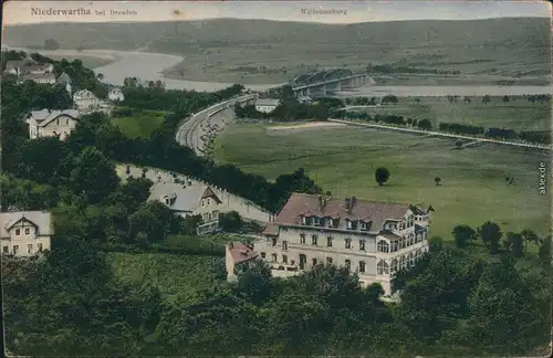 Niederwartha Dresden Eisenbahn und Gasthaus Ansichtskarte coloriert 1912