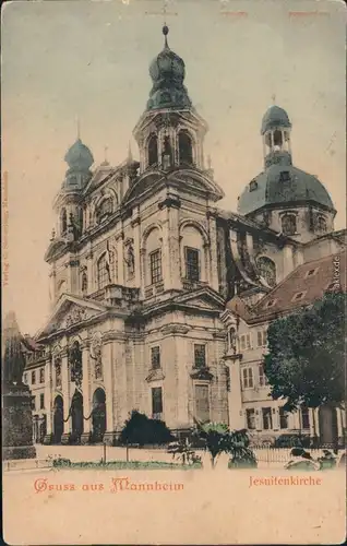 Mannheim Partie Jesuitenkirche Ansichtskarte colorierte Ansichtskarte 1905