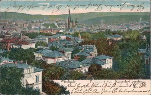 Wiesbaden Panorama vom Kaiserhof Ansichtskarte   coloriert 1905