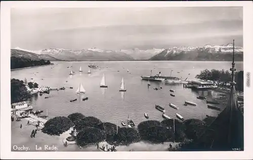 Ouchy Lausanne La Rade/der Hafen mit Segelbooten und Dampfer 1930