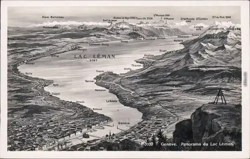 Genf Genève  Landkarten - Ansichtskarte  1932