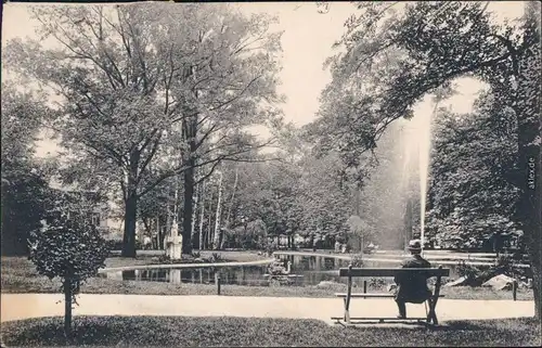 Franzensbad Františkovy Lázně Teichanlage im Kurpark mit Mann auf Bank 1922