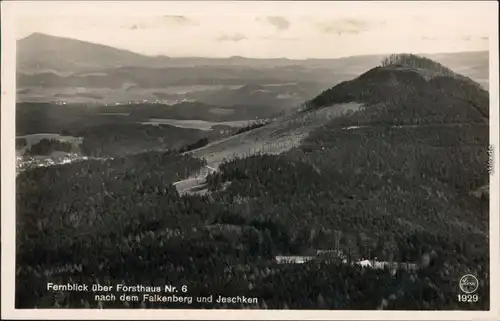 Oybin Fernblick über Forsthaus Nr. 6 nach dem Falkenberg und Jeschken 1929 