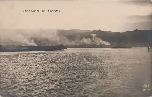 Messina in Fiame - Brand der Stadt Sizilien Foto Ansichtskarte 1926