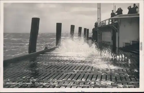 Cuxhaven Alte Liebe bei Sturm Foto Ansichtskarte 1934