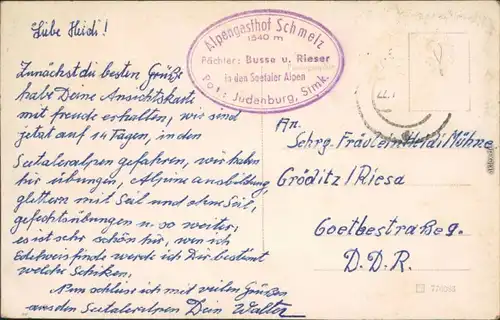 AK Granitzen-Obdach Zirbitzkogel Schutzhaus 1960 Stempel Alpengasthof Schmelz
