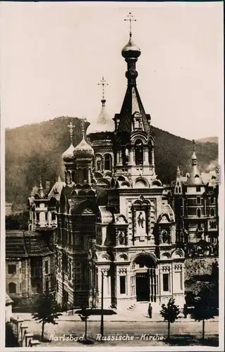 Karlsbad Karlovy Vary Partie russische Kirche Foto Ansichtskarte 1932