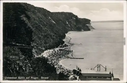 Sellin Strand, Seebrücke, Pavillon - Steilküste Foto Ansichtskarte  1932